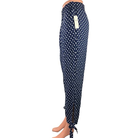 New Monday To Sunday Blue Diamond Print High Rise Elastic Waist Trouser Pants M - Picture 2 of 5